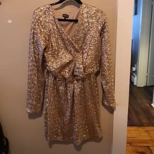 Gold Sequin Long Sleeve Dress